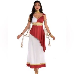 Imperial Empress Costume Elegant Red & White Grecian Dress Roman Toga Size Small